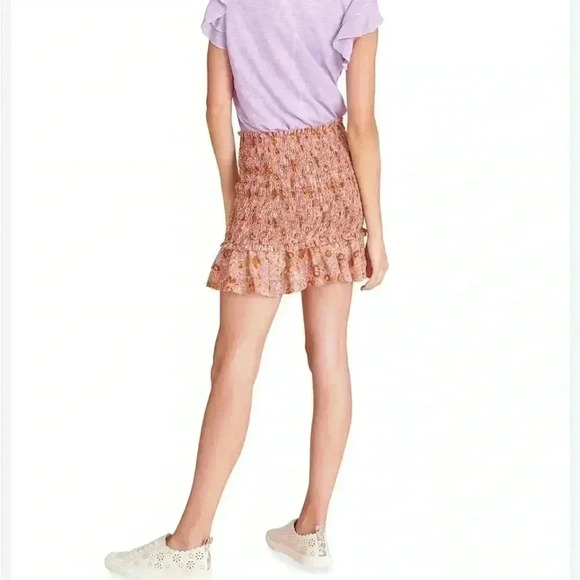 Veronica Beard Melodie Floral-Print Smocked Cotton Mini Skirt - Coral Size 10 - Picture 11 of 11